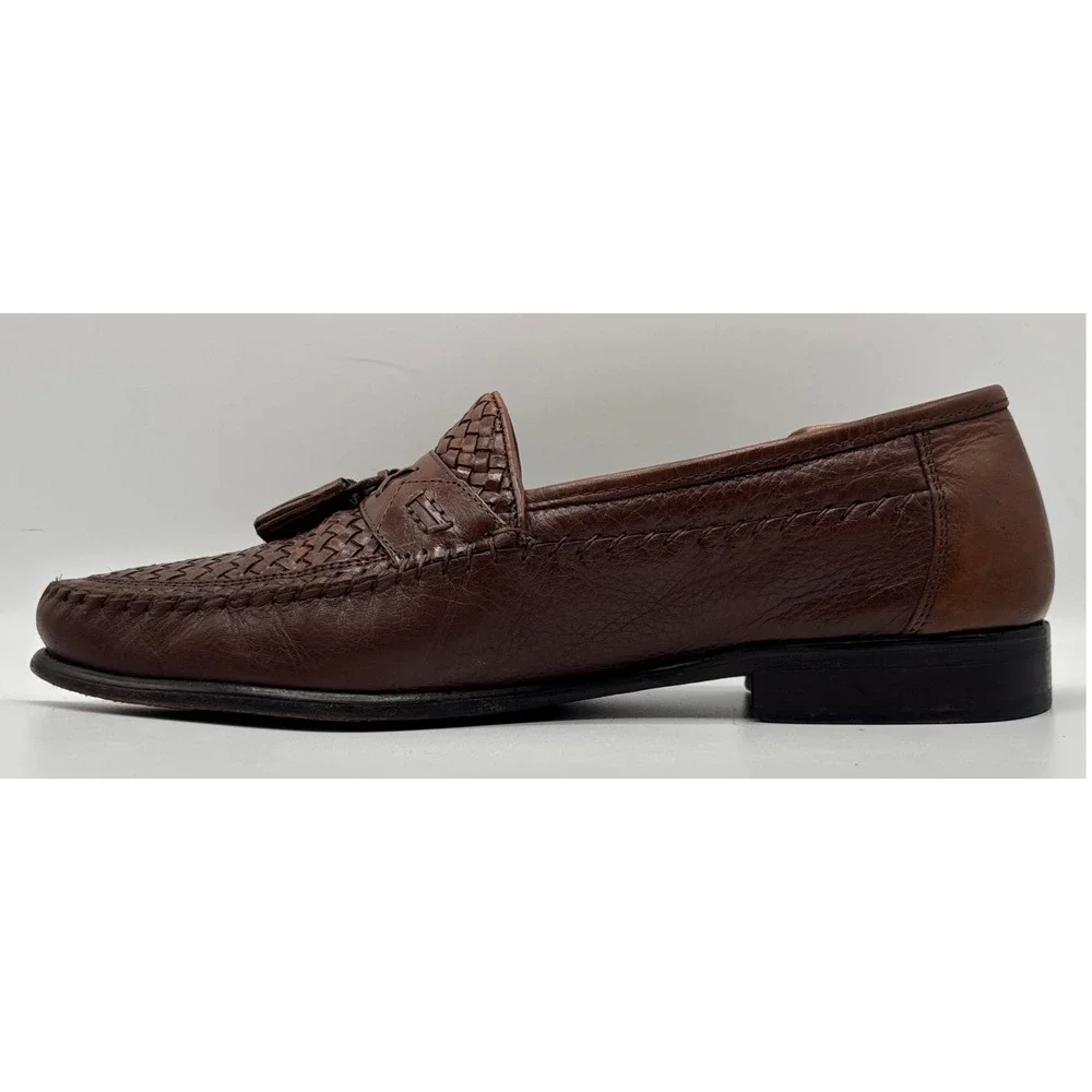 Brass Boot Wellington Classics Men's Brown Woven Leather Tassel Loafers 10.5
